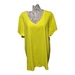 St. John's Bay V-Neck Short Sleeve Top in Yellow size 2X